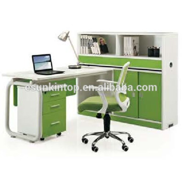 Combine stuff desk for office design, Beautiful pearl white + parrot green, Office desks furniture design (JO-5009-2)